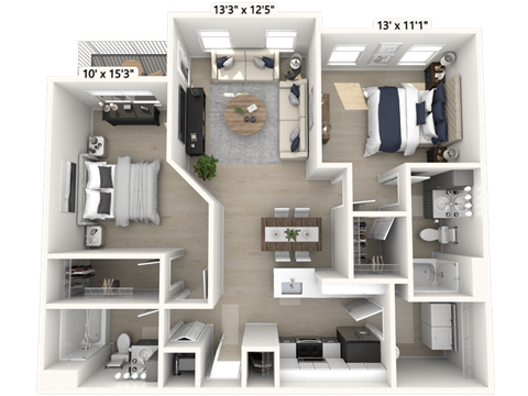 The Liberty - 2 BR 2 BA Floor Plan at Alexandria of Carmel Apartments, Carmel, IN